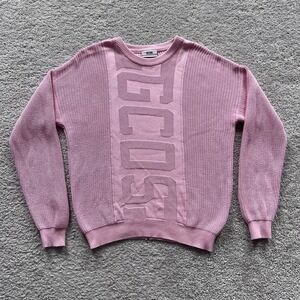 GCDS Logo Panel Knit Crewneck Sweater Womens S Pink Cotton Made In Italy